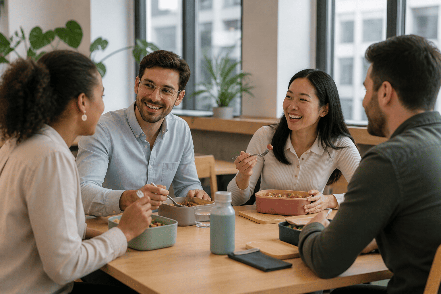 Collègues de bureau qui déjeunent ensemble